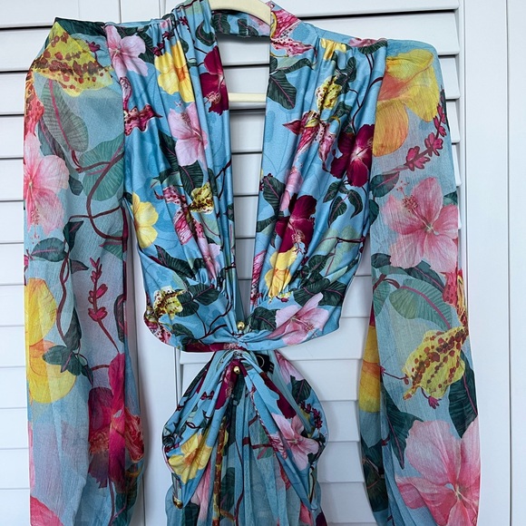 PatBO "Hibiscus" chiffon maxi dress - light blue XS - New never used - Picture 5 of 9